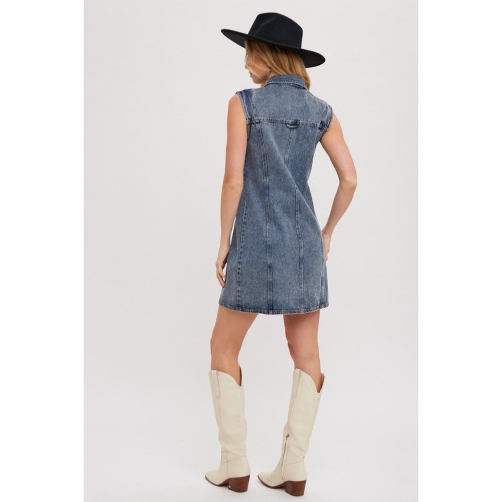 Blueivy Women's Blue Jean Denim Button Down Sleeveless Festival Dress Sz Small - Picture 2 of 4